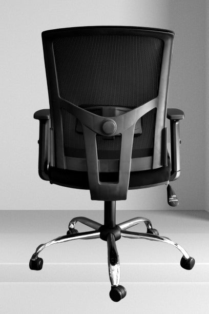 Silla de oficina de tela, apoyo lumbar y base cromada