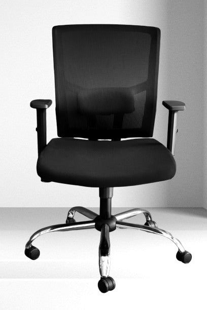 Silla de oficina de tela, apoyo lumbar y base cromada 